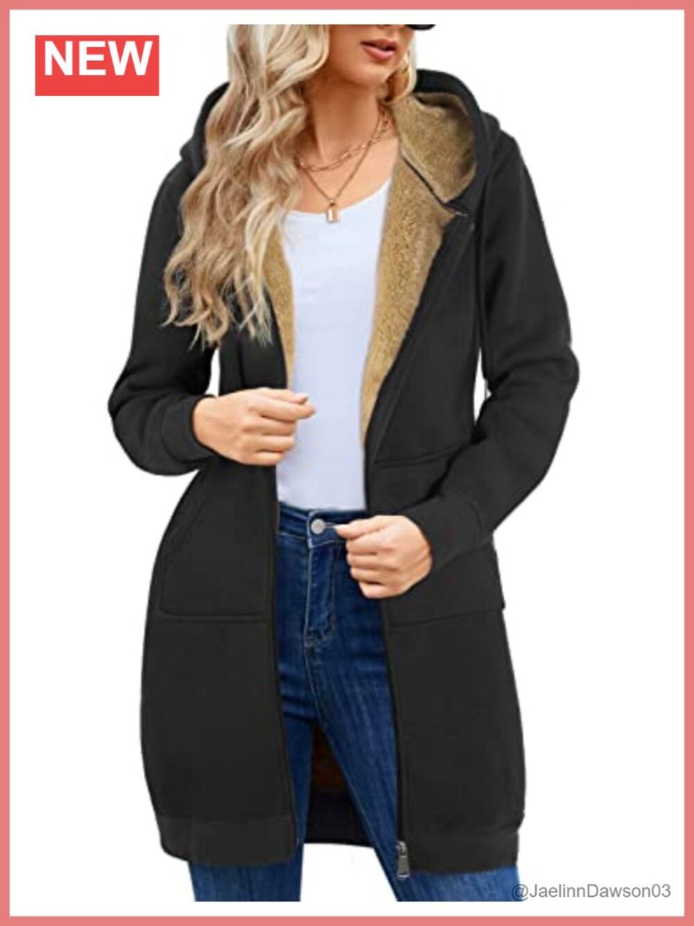 Women Long Zip Hoodie Sherpa Lined Fleece Winter Coat